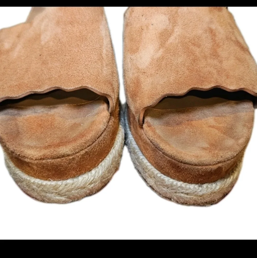 Chloé Lauren Womans Tobacco Suede Espadrille Wedge Designer  Sandals 38